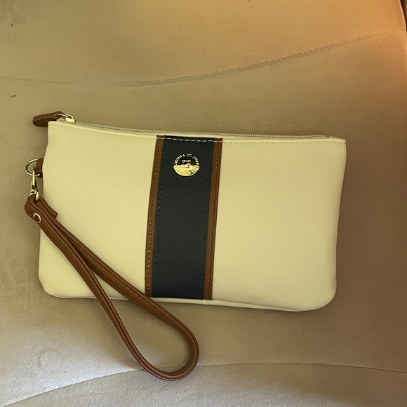Stone & Co. Handbags - Stone & Co. Cream and Brown Wristlet Clutch